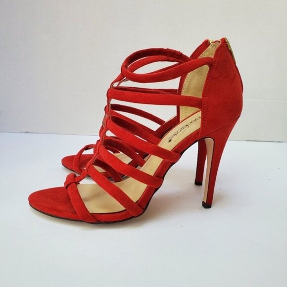 Faux Suede "Cammie" Ladder Cage Strap Heel Bootie  - Size 6.5 - EUC! - Picture 4 of 12